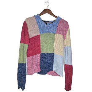 No Boundaries Patchwork Knit Sweater with Hood